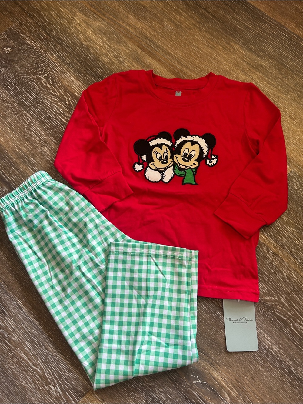 A84 NWT Boutique Boy Set Mickey Mouse Holiday Set with Green Gingham Pants 4T